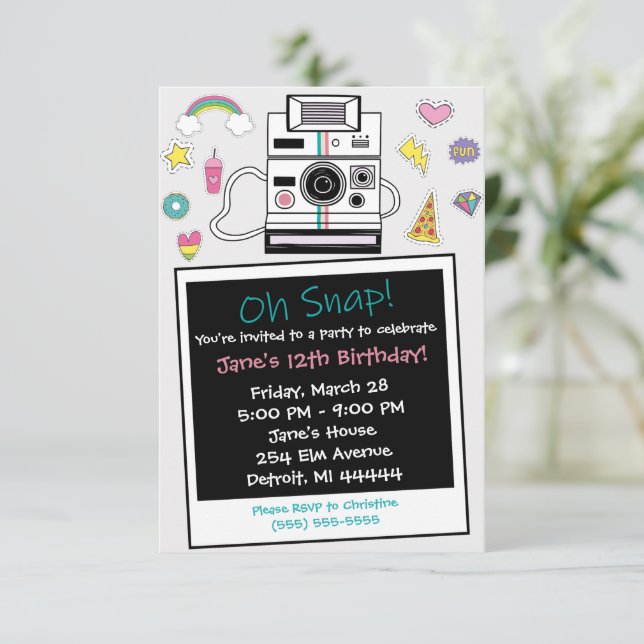 Instant Film Camera Birthday Party Invitation (Standing Front)