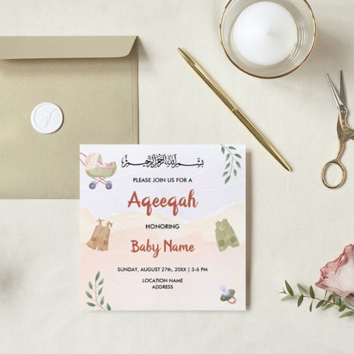 Instant Modern Boho Aqeeqah Aqiqah Invite Card