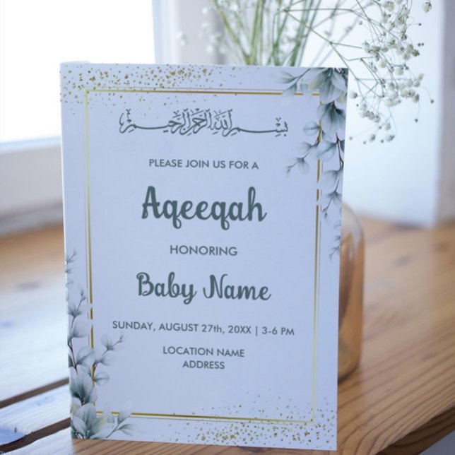 Instant Modern Floral Gold Aqeeqah Aqiqah Invitation (Creator Uploaded)