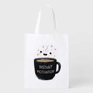 Instant Motivation – Cute Kawaii Coffee Cup Grocery Bag