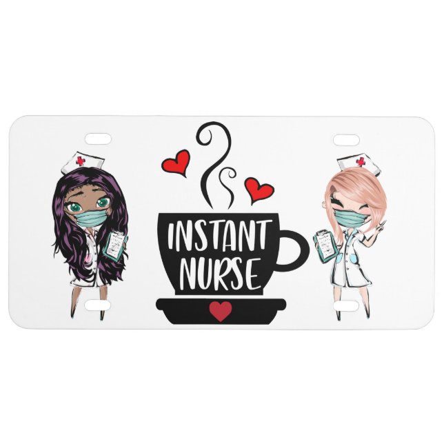 Instant nurse coffee silhouette funny typography license plate (Front)