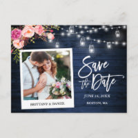 Instant Photo Blue Wood Floral Jars Save The Date