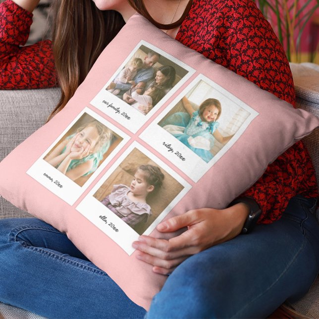 Instant Photo Collage Editable Background Color Throw Pillow (Creator Uploaded)
