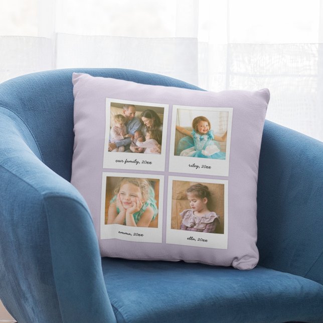 Instant Photo Collage Editable Background Color Throw Pillow (Creator Uploaded)