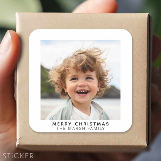 Instant Photo Gallery white border Merry Christmas Square Sticker (Custom Sticker - Personalize with your info for a party favor or gift)