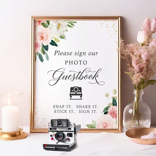 Instant Photo Guestbook Sign Blush Pink Floral