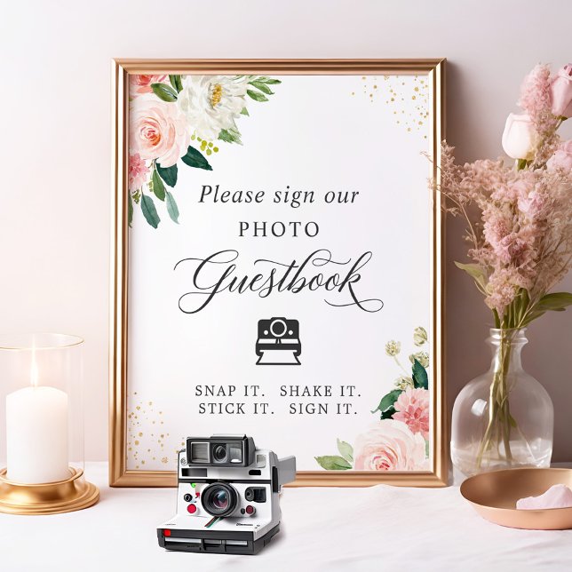 Instant Photo Guestbook Sign Blush Pink Floral (Creator Uploaded)