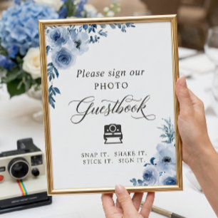 Instant Photo Guestbook Sign Dusty Blue Floral