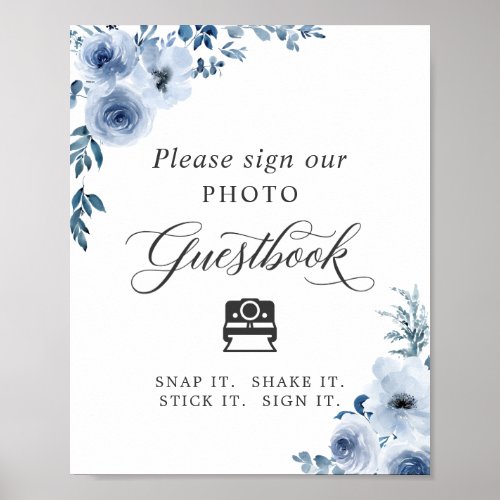 Instant Photo Guestbook Sign Dusty Blue Floral - Bohemian Dusty Blue Floral Instant Photo Guestbook Wedding Sign Poster. 
(1) The default size is 8 x 10 inches, you can change it to a larger size. 
(2) For further customization, please click the "customize further" link and use our design tool to modify this template. 
(3) If you need help or matching items, please contact me.