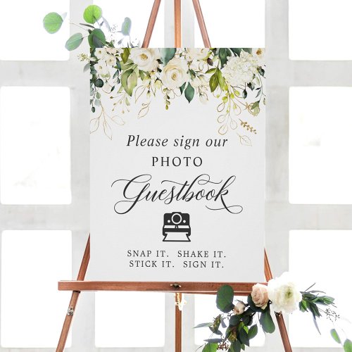 Instant Photo Guestbook Sign White Roses Floral