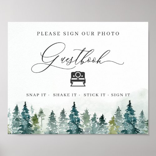 Instant Photo Guestbook Sign Winter Pine Trees