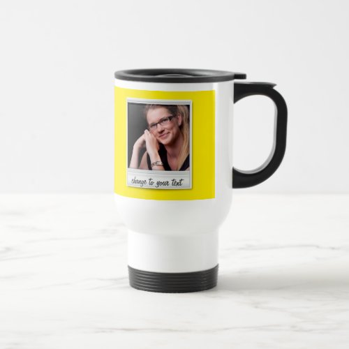 Instant photo _ photoframe _ on yellow travel mug
