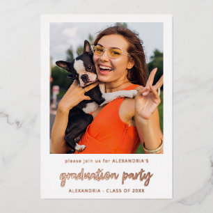Instant Photo Vertical White 2 Graduation Party Foil Invitation