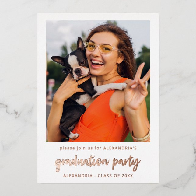 Instant Photo Vertical White 2 Graduation Party Foil Invitation (Front)