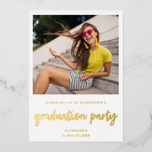 Instant Photo White 2 Graduation Party Foil Invitation