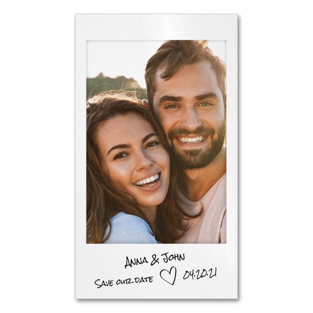 Instant photo with handwritten notes Save the Date Business Card Magnet (Front Vertical)