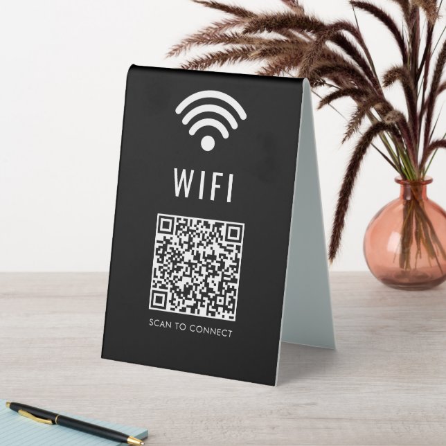 Instant WiFi Access Black Table Sign with QR Code (In SItu (Table))