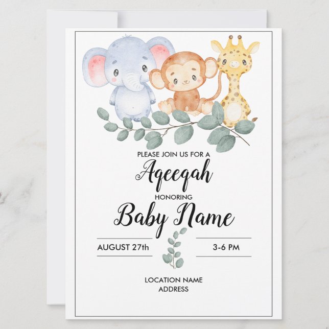 Instant Woodland Aqeeqah Aqiqah Invite Card (Front)