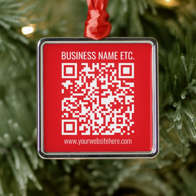 Instantly Create Your Own QR Code | Editable Red Metal Ornament (Tree)