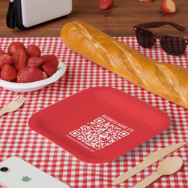 Instantly Create Your Own QR Code | Editable Red Paper Plates (Picnic)