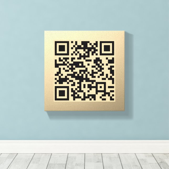 Instantly Editable QR code Template | Faux Gold Canvas Print (Insitu(Wood Floor))
