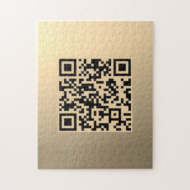 Instantly Editable QR code Template | Faux Gold Jigsaw Puzzle (Vertical)