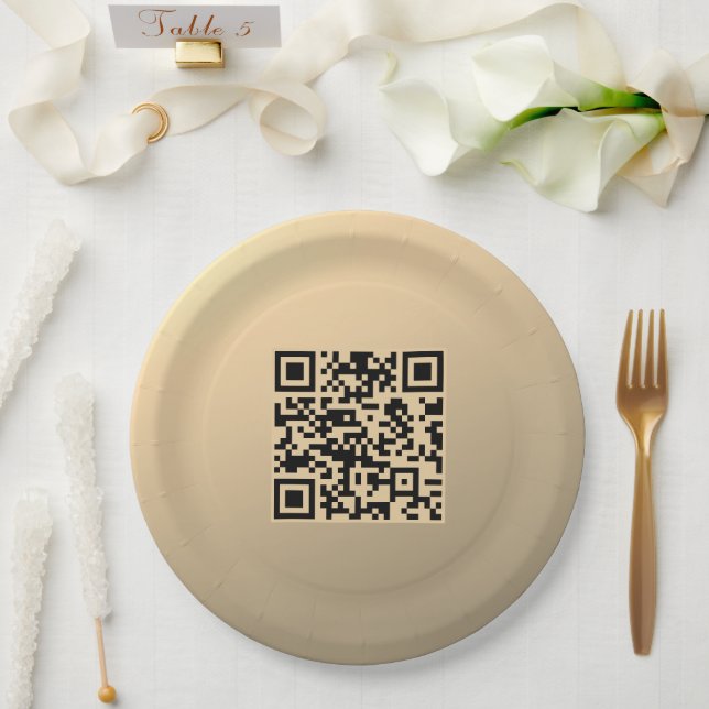 Instantly Editable QR code Template | Faux Gold Paper Plates (Wedding)