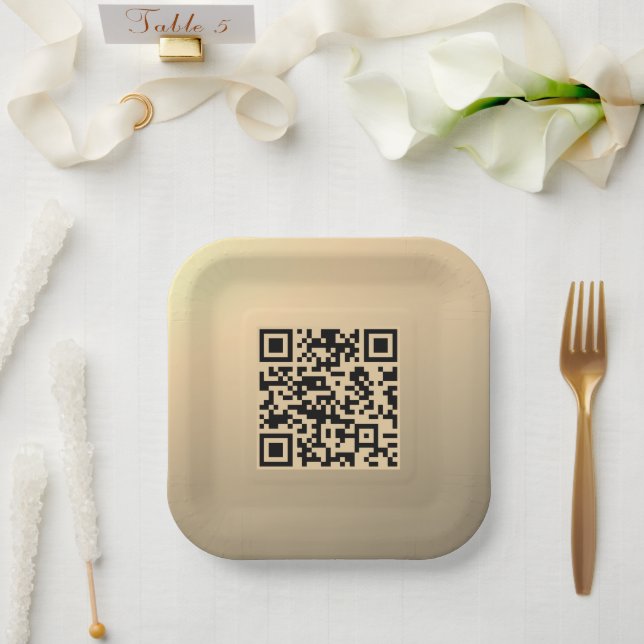 Instantly Editable QR code Template | Faux Gold Paper Plates (Wedding)