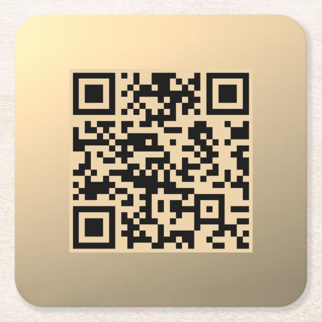 Instantly Editable QR code Template | Faux Gold Square Paper Coaster (Front)