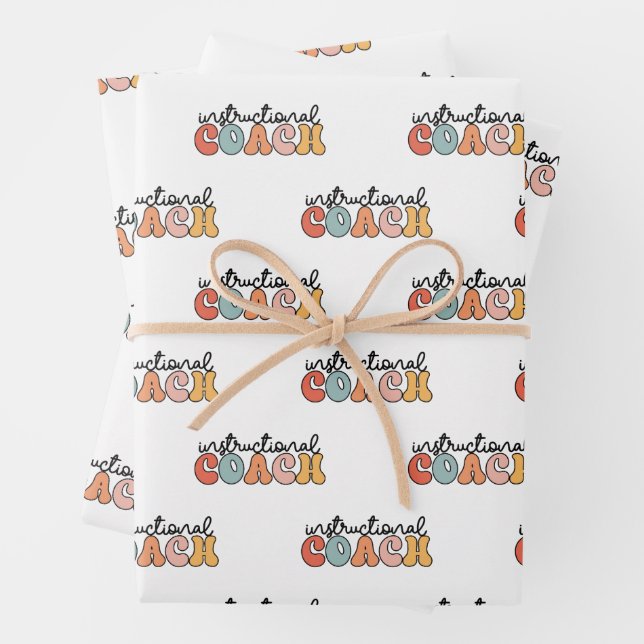 Instructional Coach Educational Coach Retro Wrapping Paper Sheets (In situ)