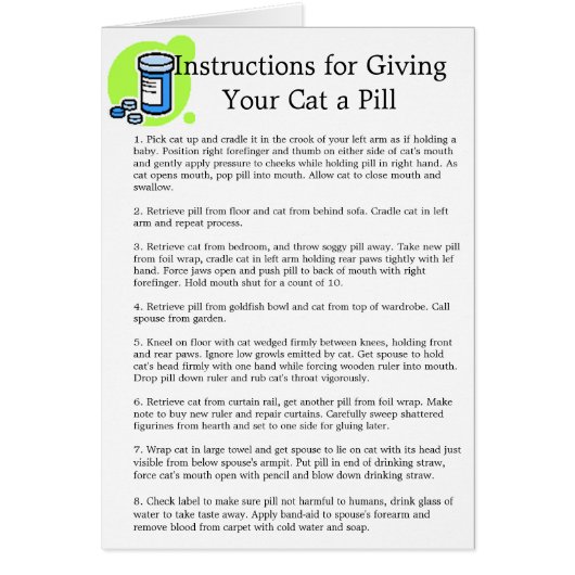 "Instructions for GivingYour Cat a Pill" Cards (Front)