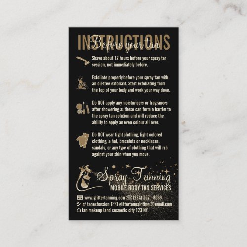 Instructions Spray Tan Before After Care Guide Business Card