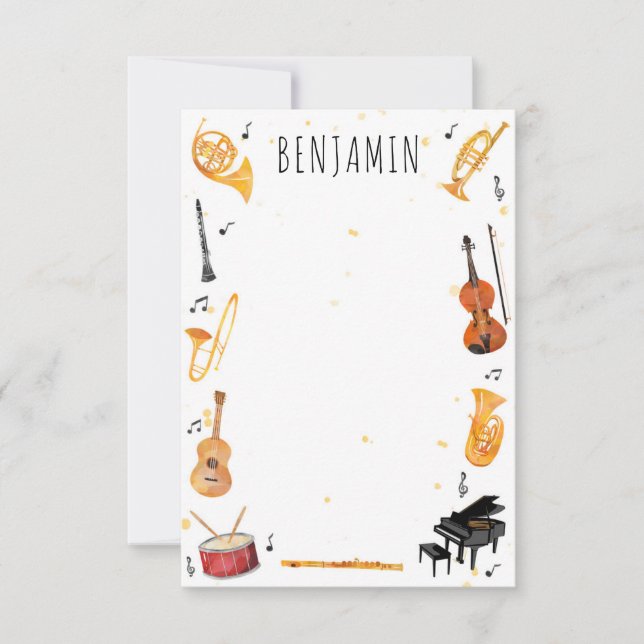 Instrument and Music Thank You Note Stationery Card (Front)