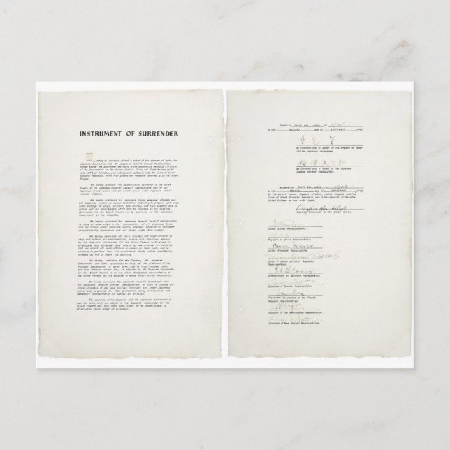Instrument of surrender for Japan World War II Postcard (Front)