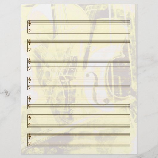 Instrument-Themed Staff Paper in Gold (Front)