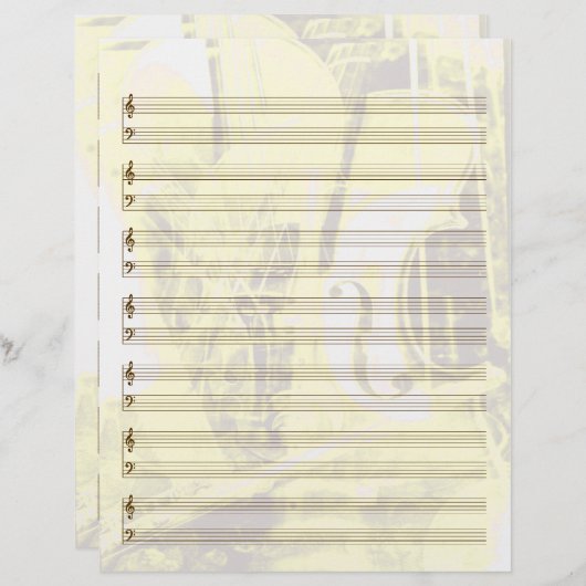 Instrument-Themed Staff Paper in Gold (Front/Back)