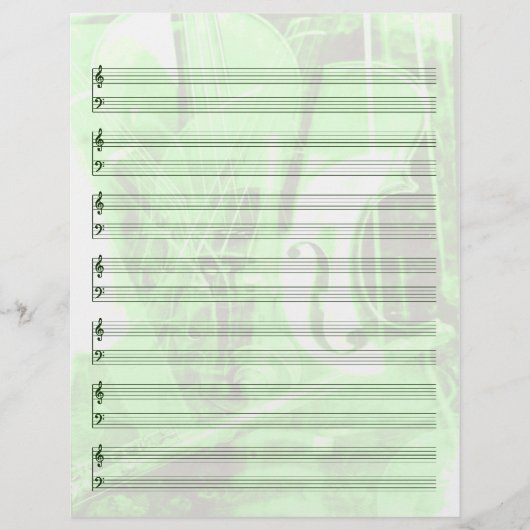 Instrument-Themed Staff Paper in Green (Front)