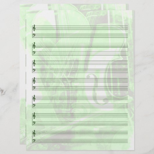 Instrument-Themed Staff Paper in Green (Front/Back)