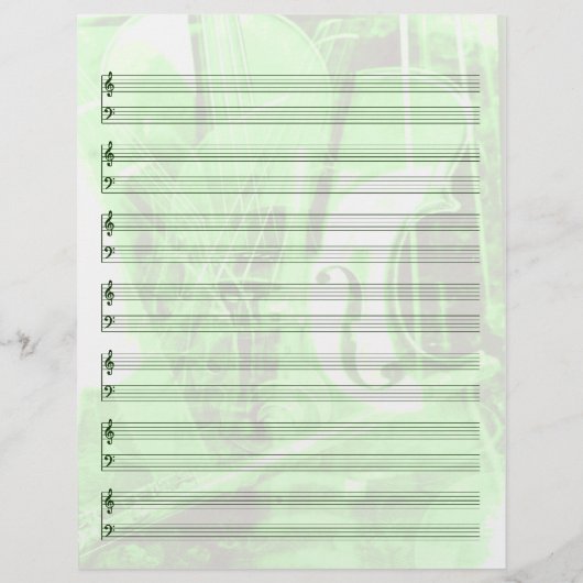 Instrument-Themed Staff Paper in Green (Back)