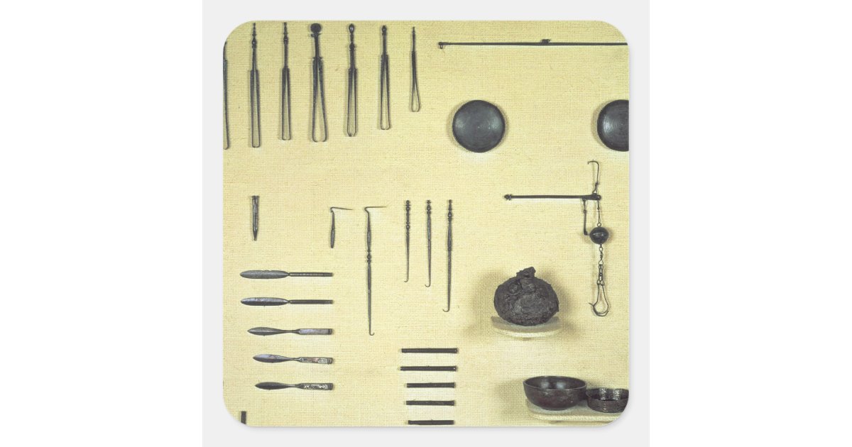 Instruments from an oculist's case, from Reims Square Sticker | Zazzle
