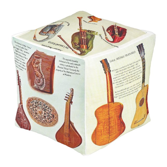 "Instruments-Historic, Rare and Unique" Outdoor Pouf (Angled Back)