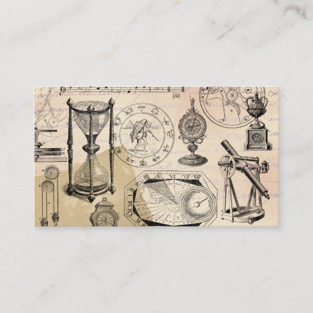 Instruments of the Hour Steampunk Hourglass  Business Card (Front)