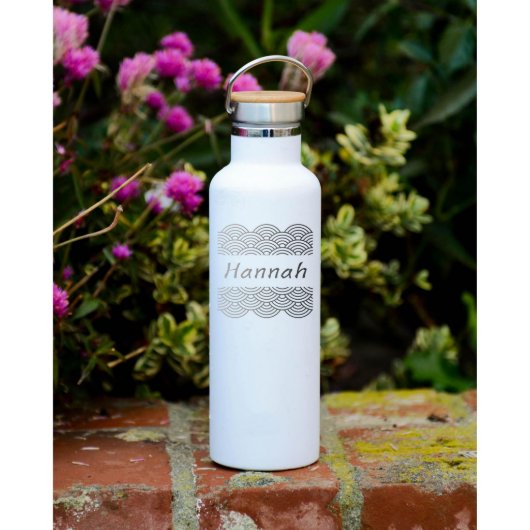 Insulated Matte White Water Bottle w/Wave Design  (Front)