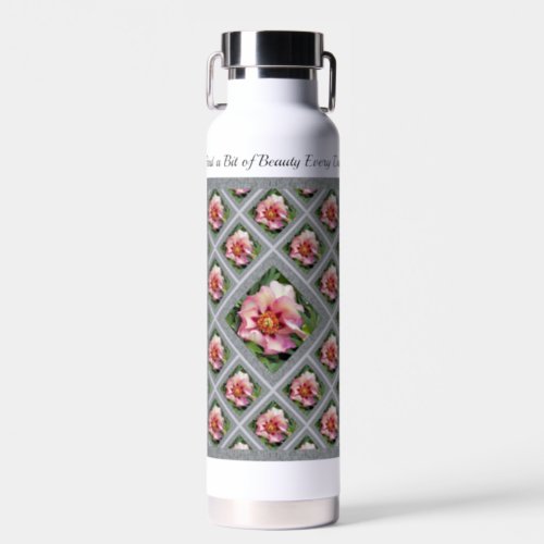Insulated Water Bottle with Lovely Pink Peony