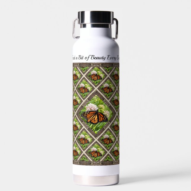 Insulated Water Bottle with Monarch on Milkweed (Front)