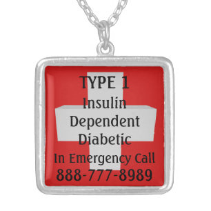 Insulin Dep Diabetic TYPE 1 Diabetes Silver Plated Necklace
