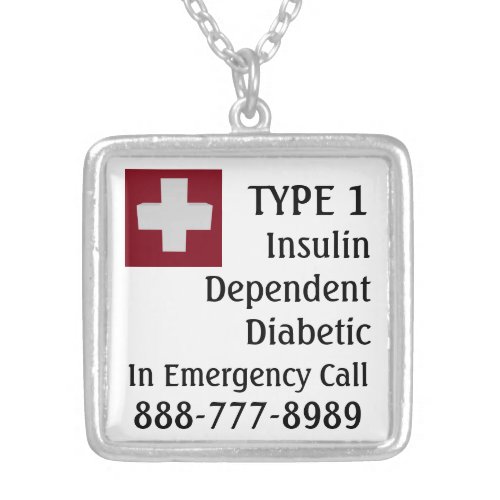 Insulin Dependent Diabetic TYPE 1 Medical Cross Silver Plated Necklace