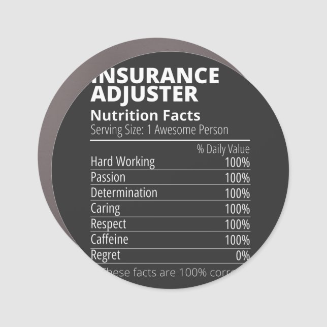 Insurance Adjuster Nutrition Facts Funny Car Magnet (Front)