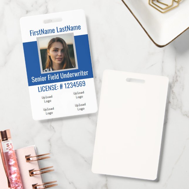 Insurance Agent Badge Front &Back Blue 4logos | Zazzle