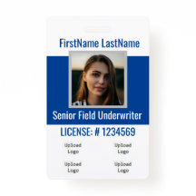 Insurance Agent Badge Front &Back Blue 4logos